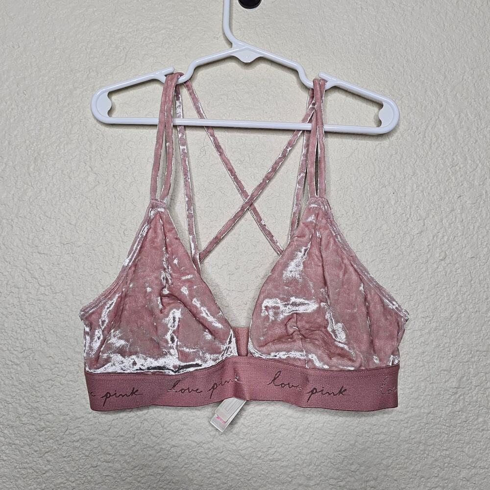 Pink by Victoria's secret crushed velvet strappy bralette Women's size  small